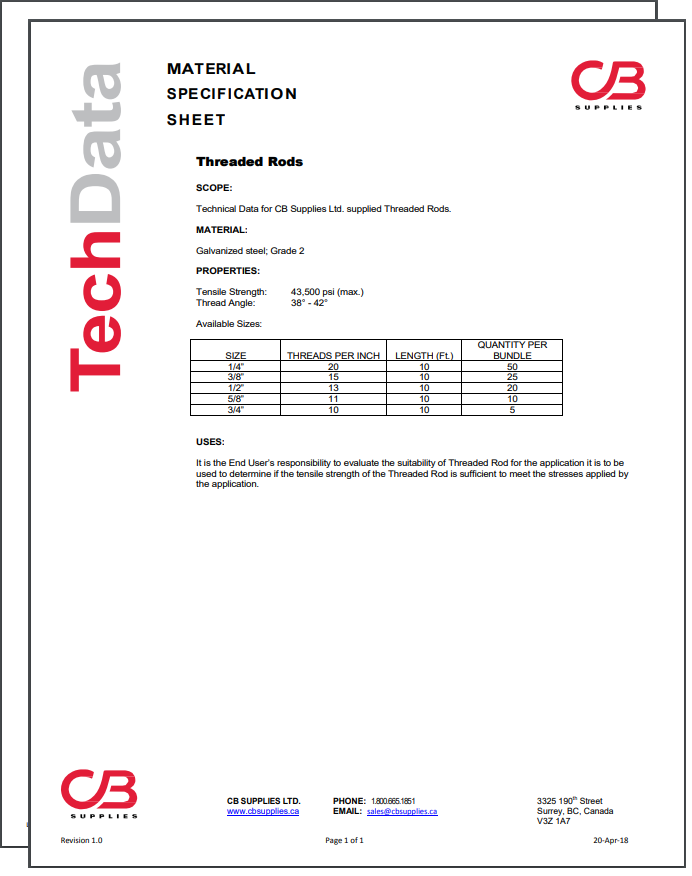 TechData Sheet - Threaded Rod