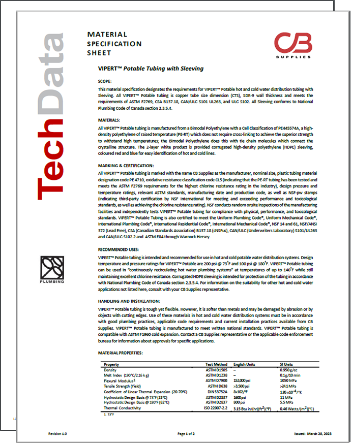 Technical Data Sheets Plumbing, HVAC & R, and Hydronic Products